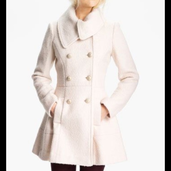 Guess Jackets & Blazers - Guess Cream Wool Asymmetrical Collar Boucle Coat